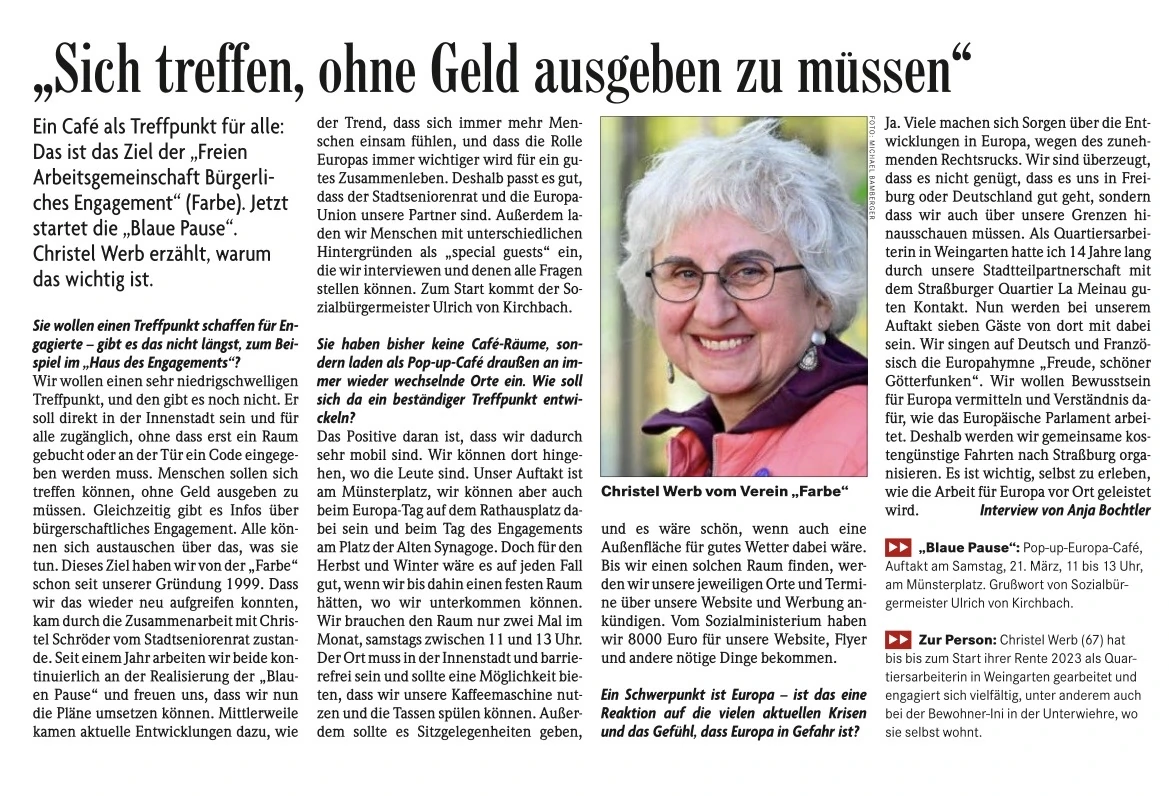 Badische Zeitung: „Sich treffen ohne Geld ausgeben zu müssen“