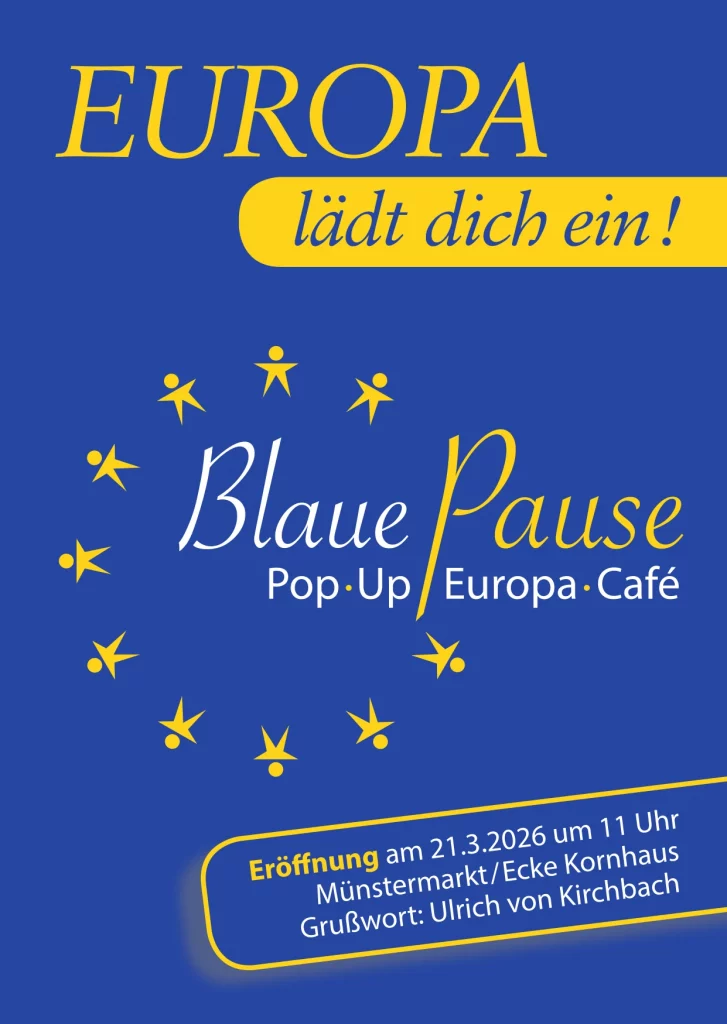 Postkarte, Flyer, Blaue Pause – Pop-Up-Europa-Café, Seite 1