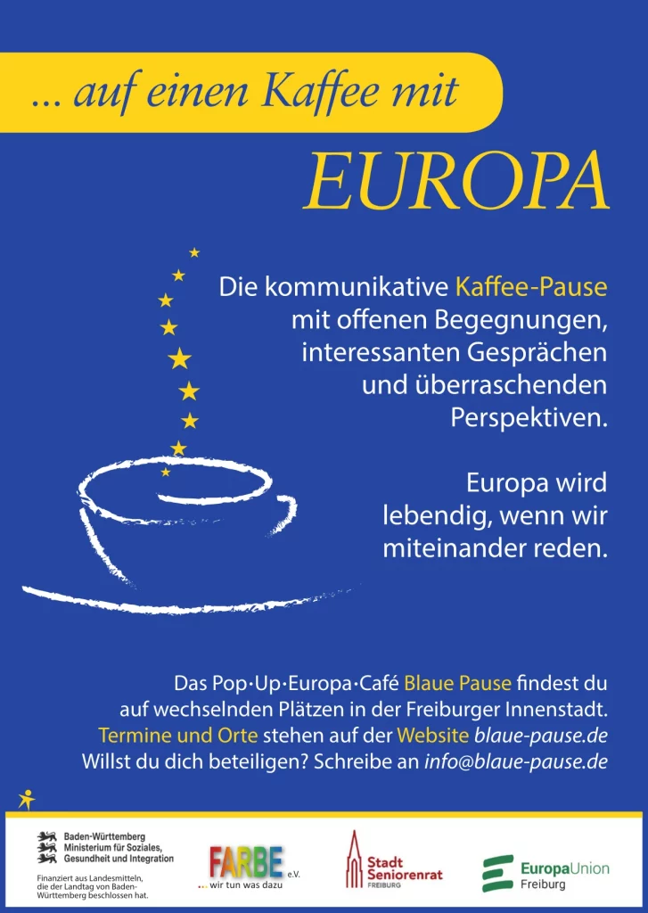 Postkarte, Flyer, Blaue Pause – Pop-Up-Europa-Café, Seite 2