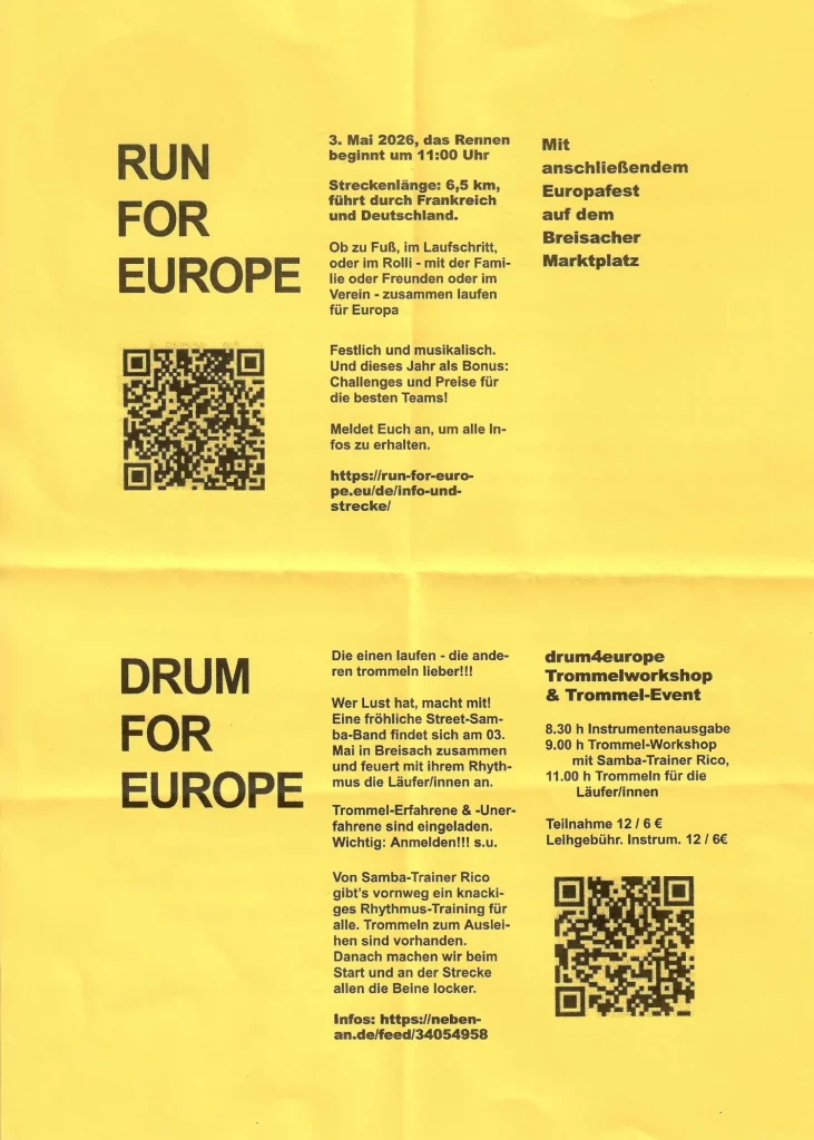 Für Run for Europe kannst du dich auch über uns Anmelden. Mehr dazu über den Link oben in der Navigation, den Punkt "Run for Europe".