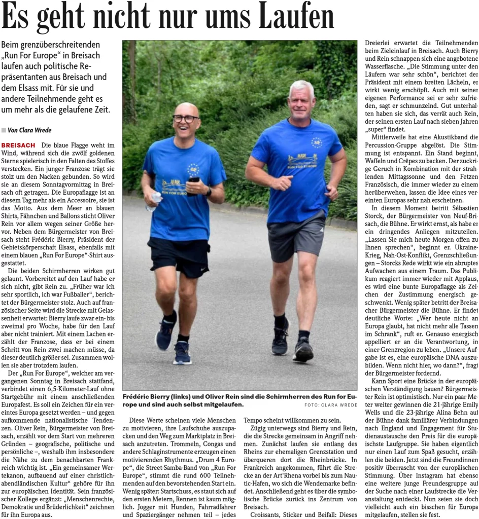 Artikel der Badischen Zeitung vom 05.05.2026 zu Run for Europe